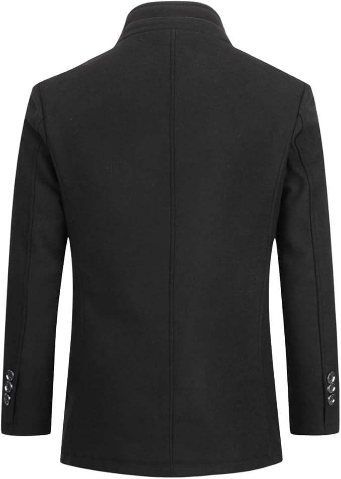 Mens Wool Coat Thick Trench Coat Stand Collar Warm Jacket Coats Winter Overcoat(1*Jacket+1*Gilet)