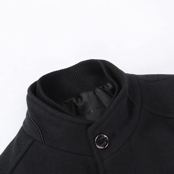 Mens Wool Coat Thick Trench Coat Stand Collar Warm Jacket Coats Winter Overcoat(1*Jacket+1*Gilet)