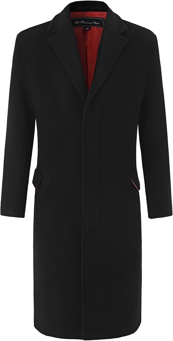 The Platinum Tailor Mens Black Overcoat Wool & Cashmere Covert Warm Winter Bond Coat Fully Lined