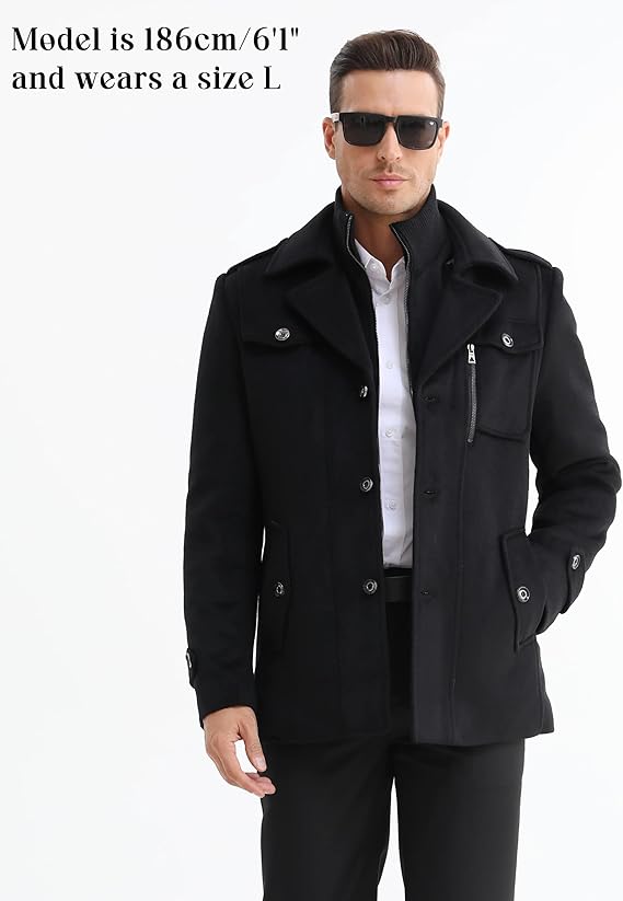 Mens Jacket Winter Coat 80% Wool Coats Warm Casual Overcoat Outwear Business Single/Double Breasted Black Trench Jacket