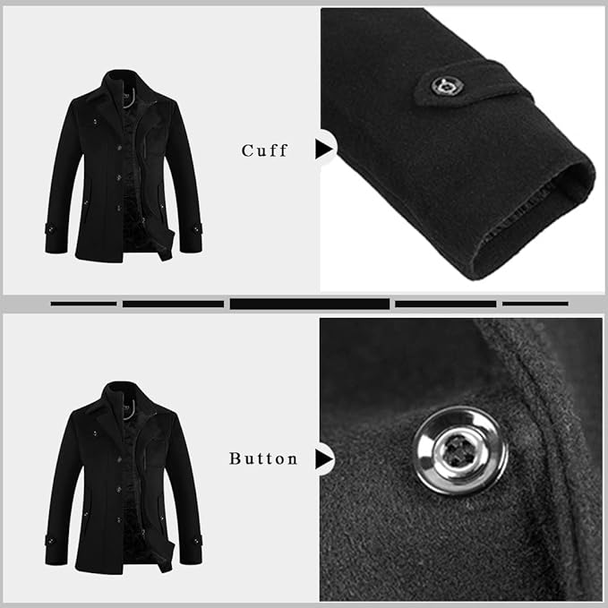 Mens Jacket Winter Coat 80% Wool Coats Warm Casual Overcoat Outwear Business Single/Double Breasted Black Trench Jacket
