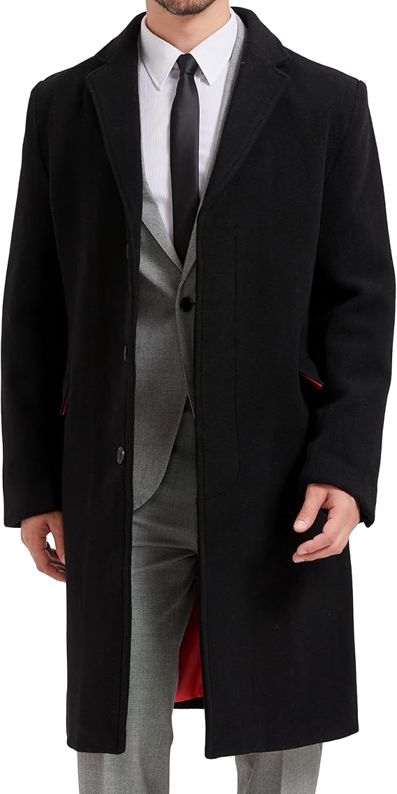 The Platinum Tailor Mens Black Overcoat Wool & Cashmere Covert Warm Winter Bond Coat Fully Lined