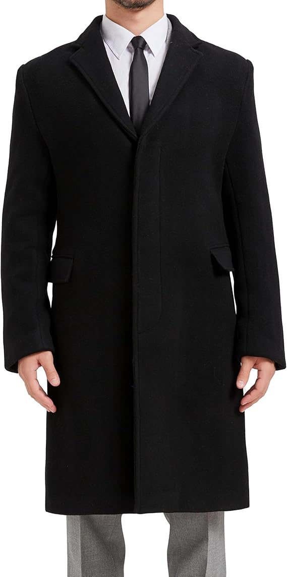 The Platinum Tailor Mens Black Overcoat Wool & Cashmere Covert Warm Winter Bond Coat Fully Lined