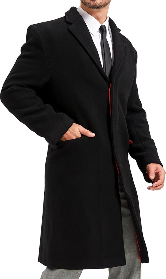 The Platinum Tailor Mens Black Overcoat Wool & Cashmere Covert Warm Winter Bond Coat Fully Lined