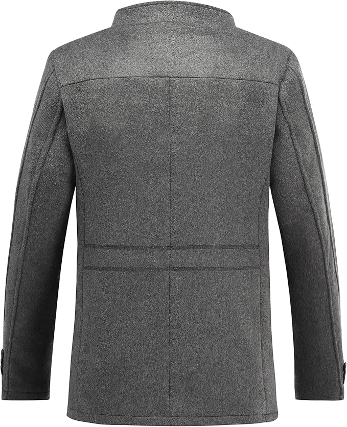 Mens Winter Trench Coat Stand Collar Warm Wool Blend Casual Patchwork Outwear Button Down Peacoat