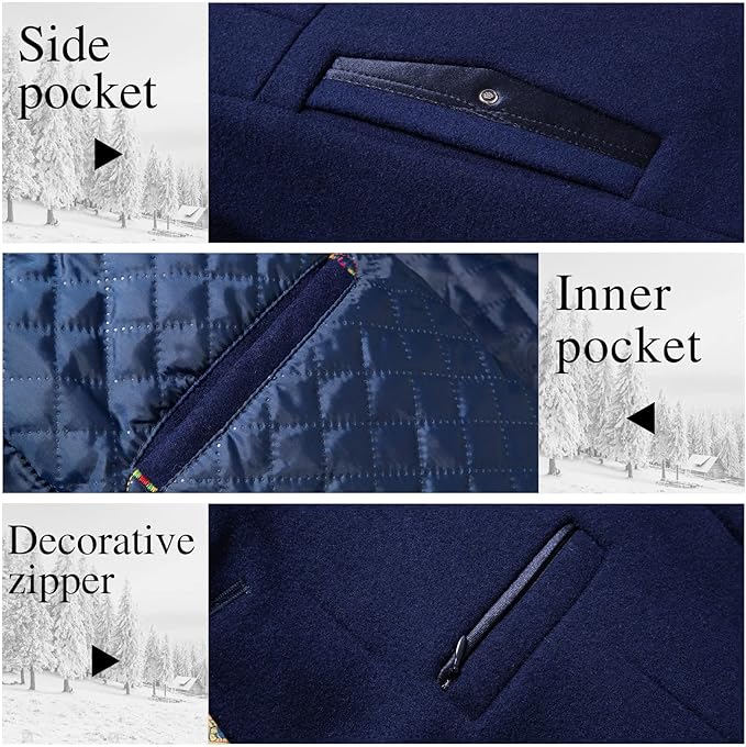 Mens Jacket Winter Coat 80% Wool Coats Warm Casual Overcoat Outwear Business Single/Double Breasted Black Trench Jacket 2101