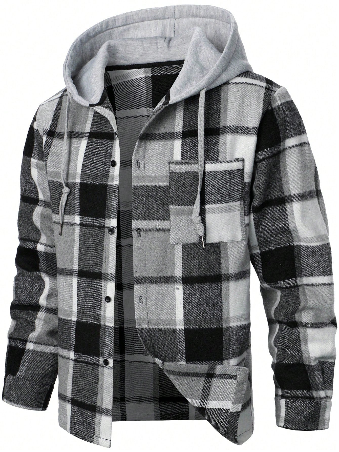 Manfinity Homme Men Plaid Drawstring Hooded Going Out Casual Shacket Without Tee