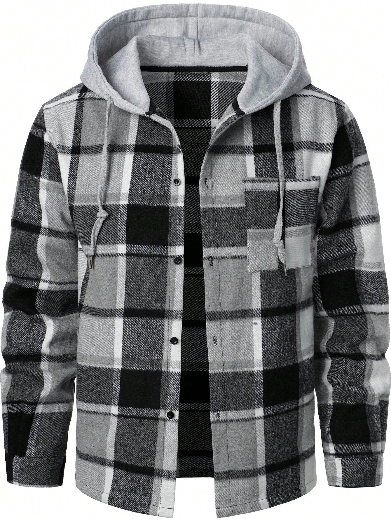Manfinity Homme Men Plaid Drawstring Hooded Going Out Casual Shacket Without Tee