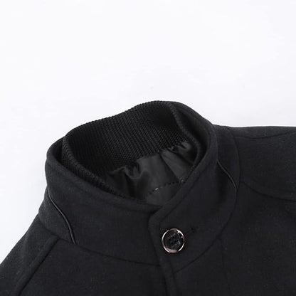 Mens Wool Coat Thick Trench Coat Stand Collar Warm Jacket Coats Winter Overcoat(1*Jacket+1*Gilet)