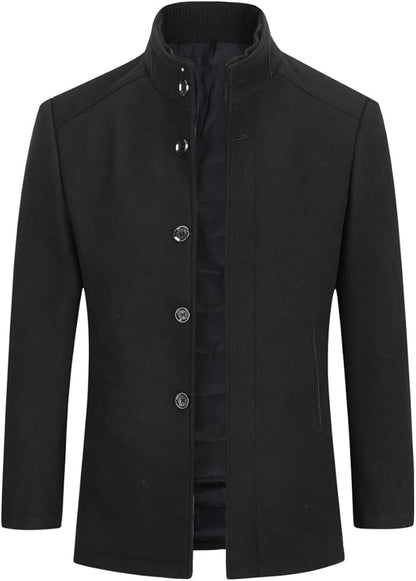 Mens Wool Coat Thick Trench Coat Stand Collar Warm Jacket Coats Winter Overcoat(1*Jacket+1*Gilet)