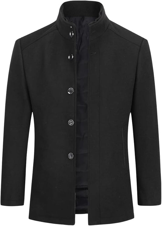 Mens Wool Coat Thick Trench Coat Stand Collar Warm Jacket Coats Winter Overcoat(1*Jacket+1*Gilet)