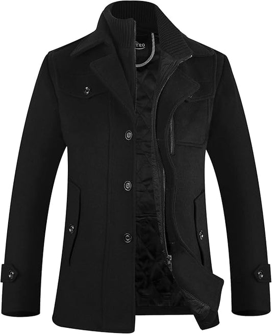 Mens Jacket Winter Coat 80% Wool Coats Warm Casual Overcoat Outwear Business Single/Double Breasted Black Trench Jacket