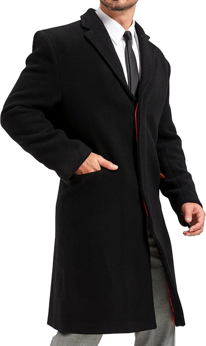 The Platinum Tailor Mens Black Overcoat Wool & Cashmere Covert Warm Winter Bond Coat Fully Lined