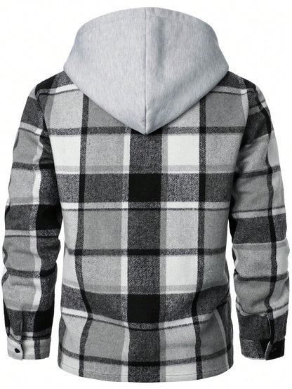 Manfinity Homme Men Plaid Drawstring Hooded Going Out Casual Shacket Without Tee