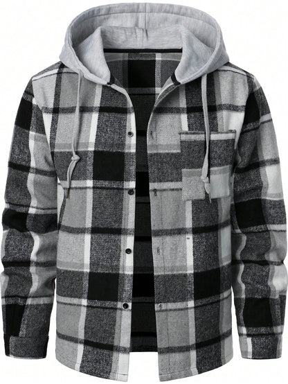 Manfinity Homme Men Plaid Drawstring Hooded Going Out Casual Shacket Without Tee